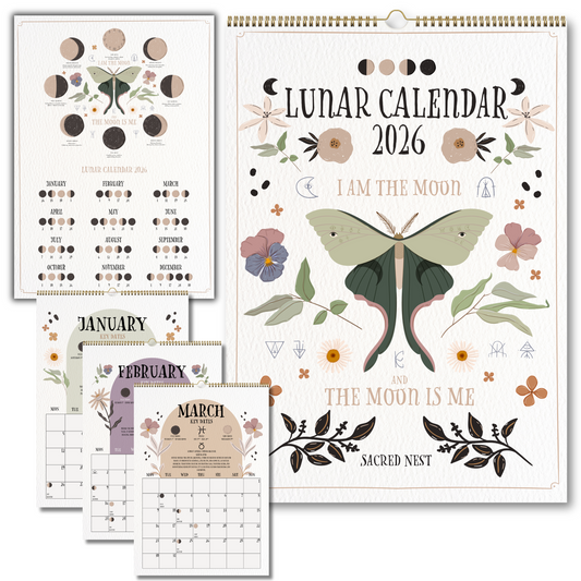 2026 Lunar Calendar | Luna Moth Witches Calendar 2026 - With Matching A4 Lunar Art Print