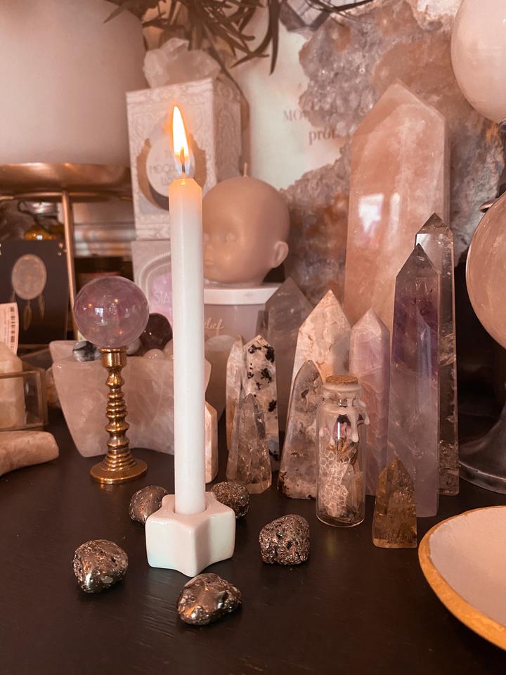 12 x Spell Candles + Ceramic Star Candle Holder