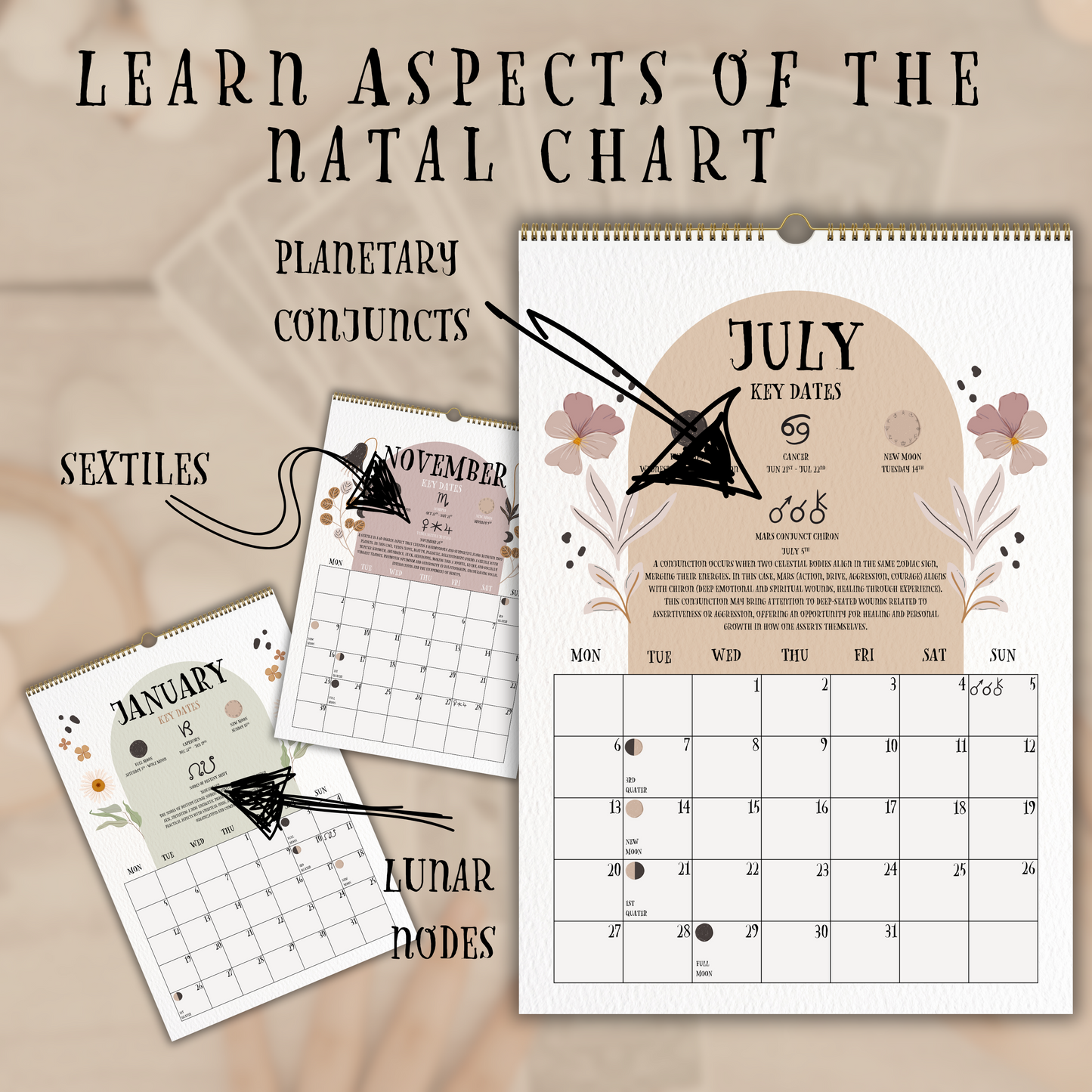 2026 Lunar Calendar | Luna Moth Witches Calendar 2026 - With Matching A4 Lunar Art Print