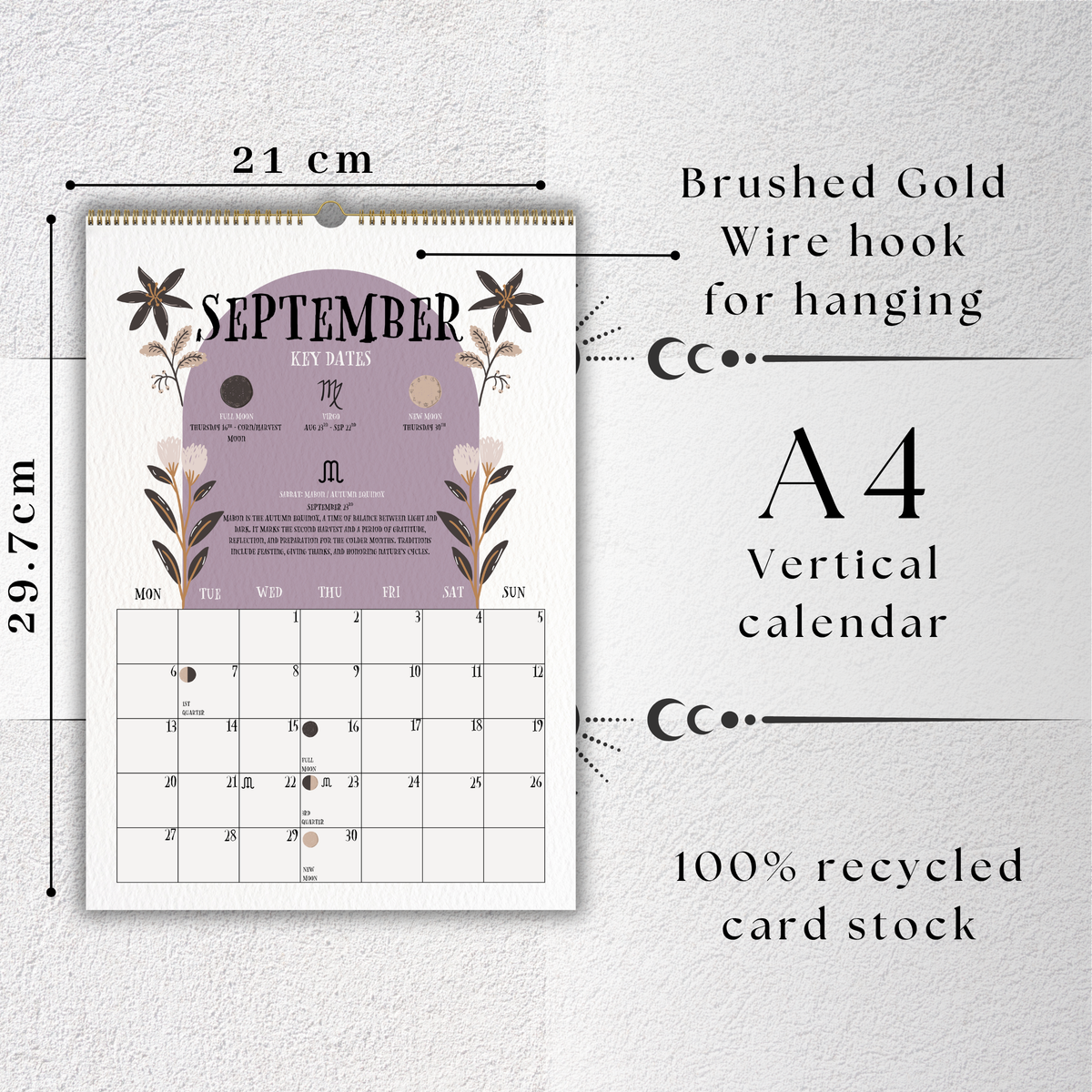 2027 Lunar Calendar, Luna Moth Moon Phase Wall Calendar, A4 Witch Calendar