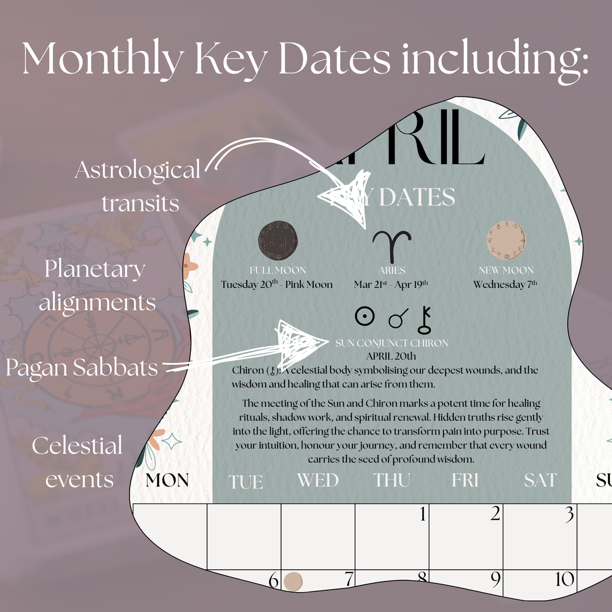 2027 Lunar Calendar, Mystical Moth Moon Phase Wall Calendar, A4 Witch Décor