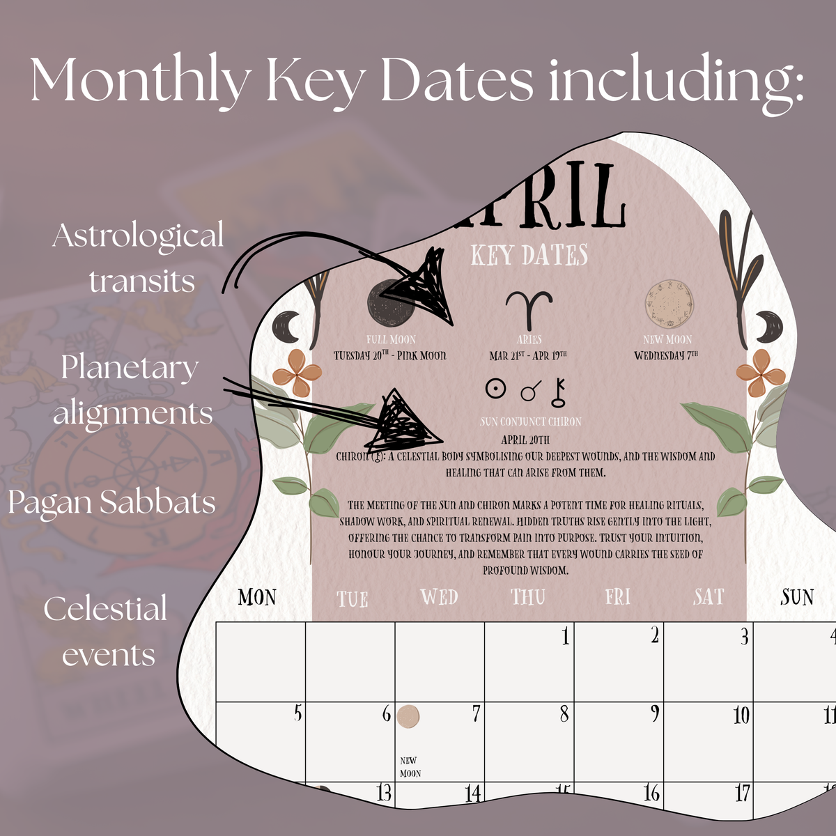 2027 Lunar Calendar, Luna Moth Moon Phase Wall Calendar, A4 Witch Calendar