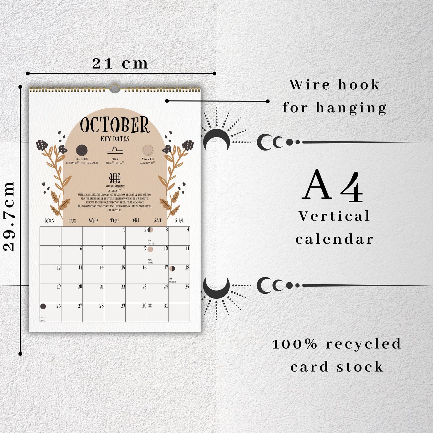 2026 Lunar Calendar | Luna Moth Witches Calendar 2026 - With Matching A4 Lunar Art Print