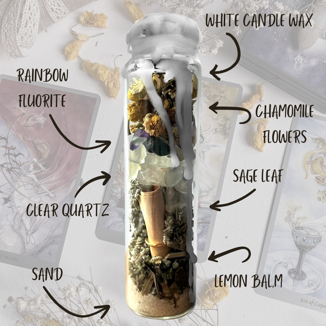 Peace & Anti-Anxiety Spell Jar Kit | Complete DIY Set with Glass Jar, Spell Candle, Crystals, and Herbs for Wiccan, Pagan, and Witchcraft Rituals | Ideal Witchy Gift & Witch Starter Kit