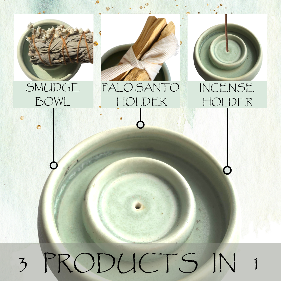 Ceramic Stoneware Palo Santo Holder & Incense Sticks Bundle