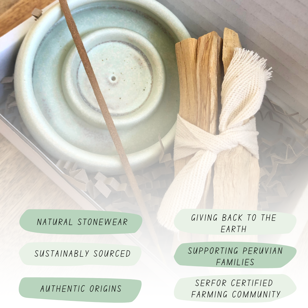 Ceramic Stoneware Palo Santo Holder & Incense Sticks Bundle